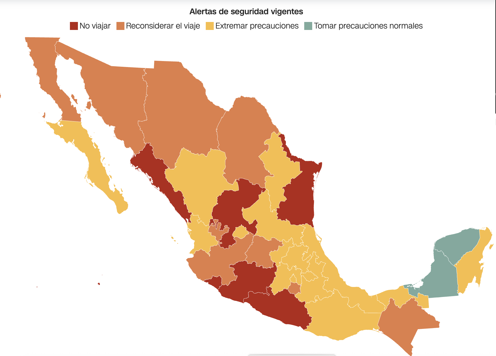 EE.UU. emite alerta de viaje a México por inseguridad: 30 de 32 estados con algún nivel de riesgo